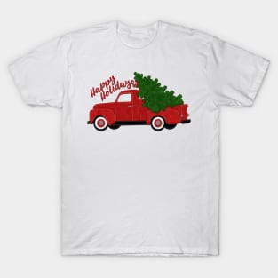 Red Vintage Truck | Happy Holidays! | Faux Felt T-Shirt